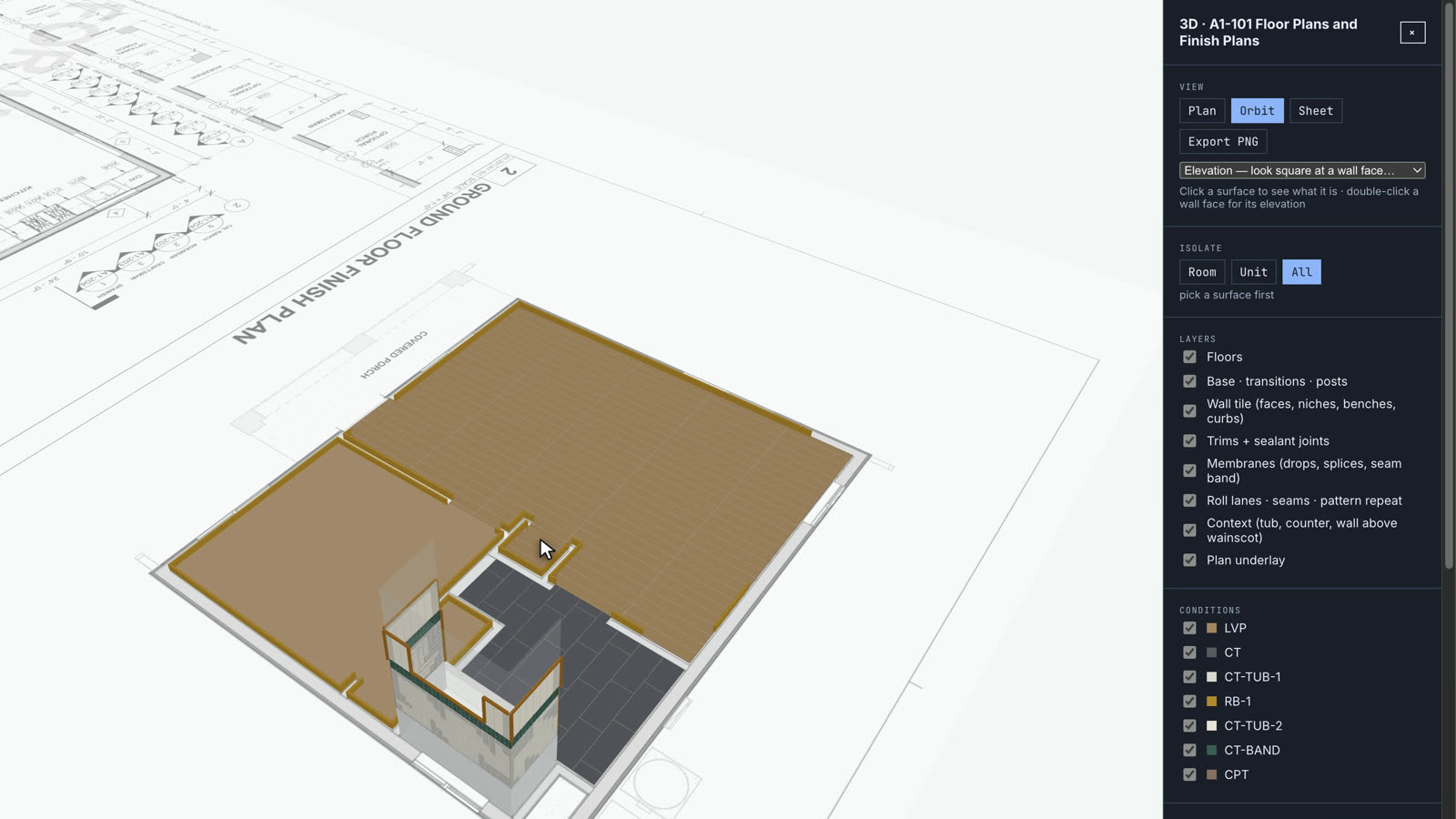 OpenTakeoff displays measured floors and walls from a construction plan