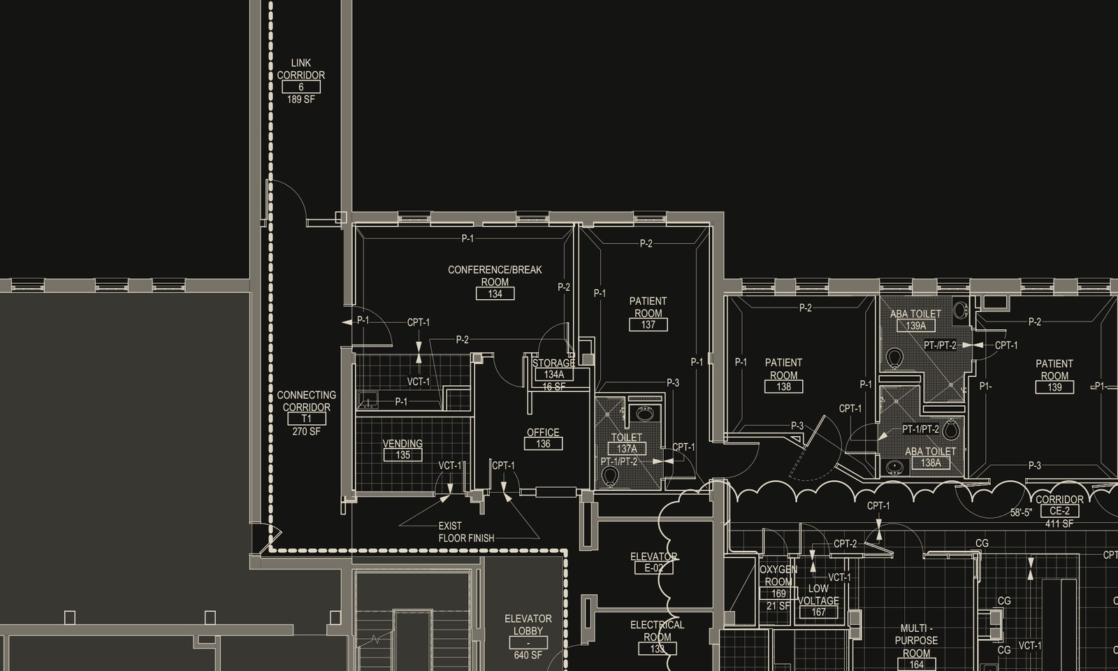 Measured rooms on a construction finish plan
